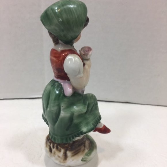 VTG Country Girl w/Apron Flowers Figurine Statue Porcelain Hand Painted 5.25" - Picture 4 of 13